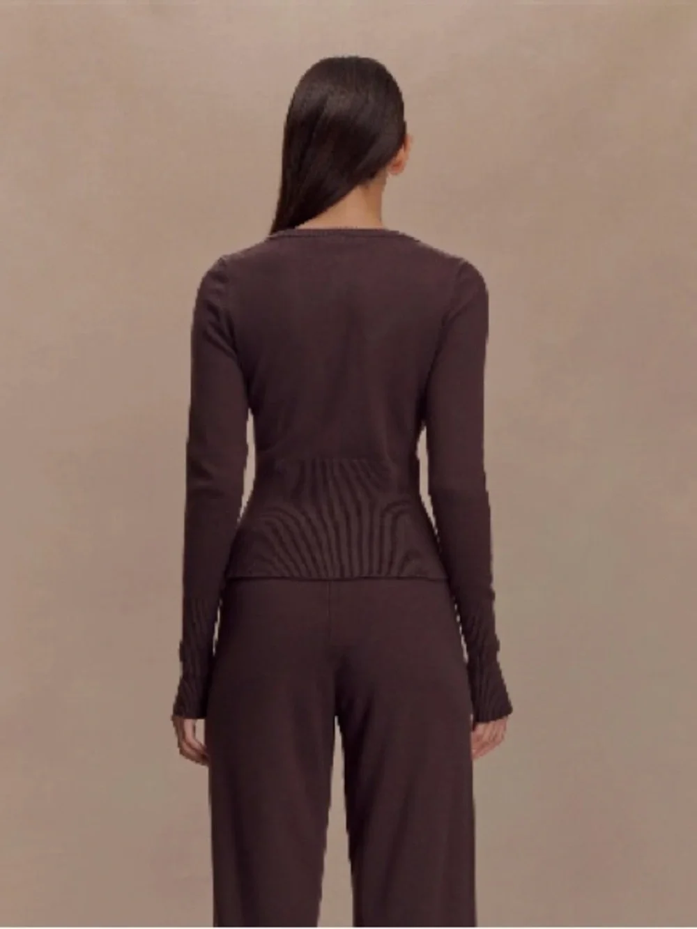 Meshki Reese Fitted Ribbed Knit Cardigan - Dark Chocolate - Picture 5 of 7